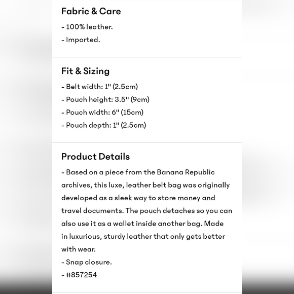 Banana Republic Heritage Leather Belt Bag in Brown Cognac NWT - Picture 6 of 14